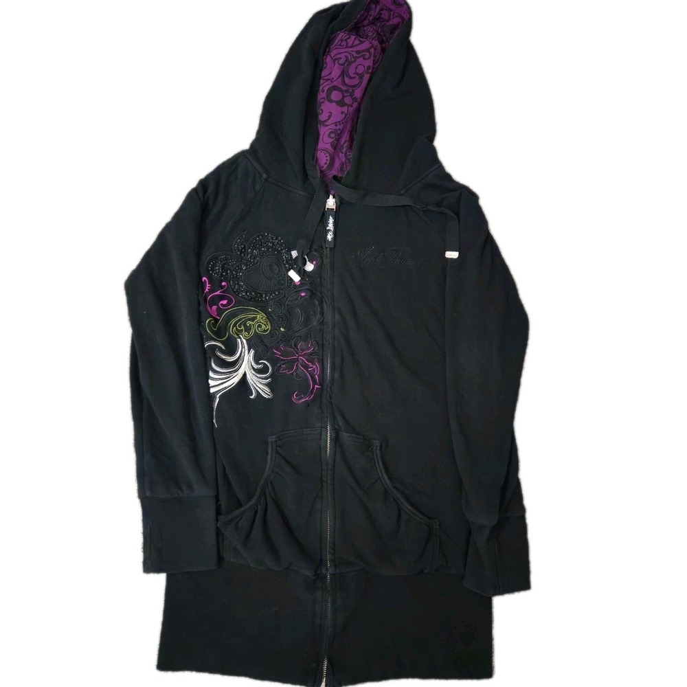 Apple Bottoms Womens M Black Embroidered Logo Hoodie Y2K Streetwear Urban Glam